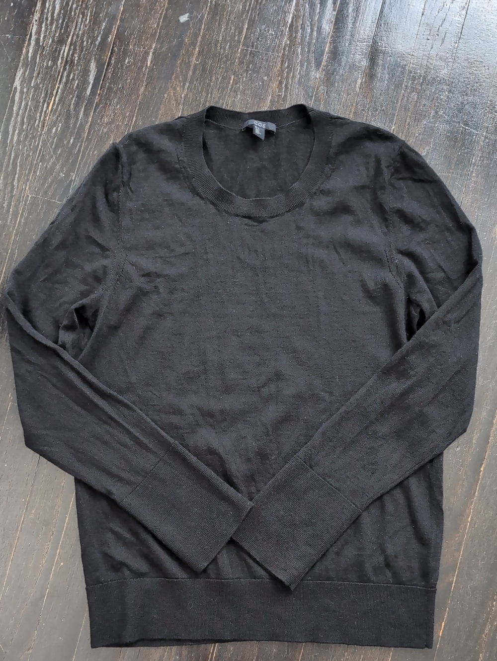 COS Black Crewneck Long Sleeve 100% Wool Sweater